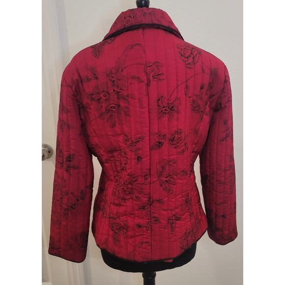 VTG Carole Little Silk Quilted Beaded Jacket Red Black Women’s L EUC - Picture 2 of 7